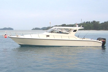Fiber fishing boat Surabaya : P - 11.55m, L - 2.80m, T - 3.00m, outboard engine 2 x 250 HP